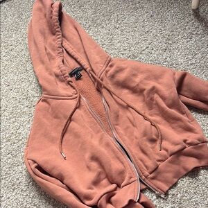 Rust Orange Zip-Up Cropped Hoodie